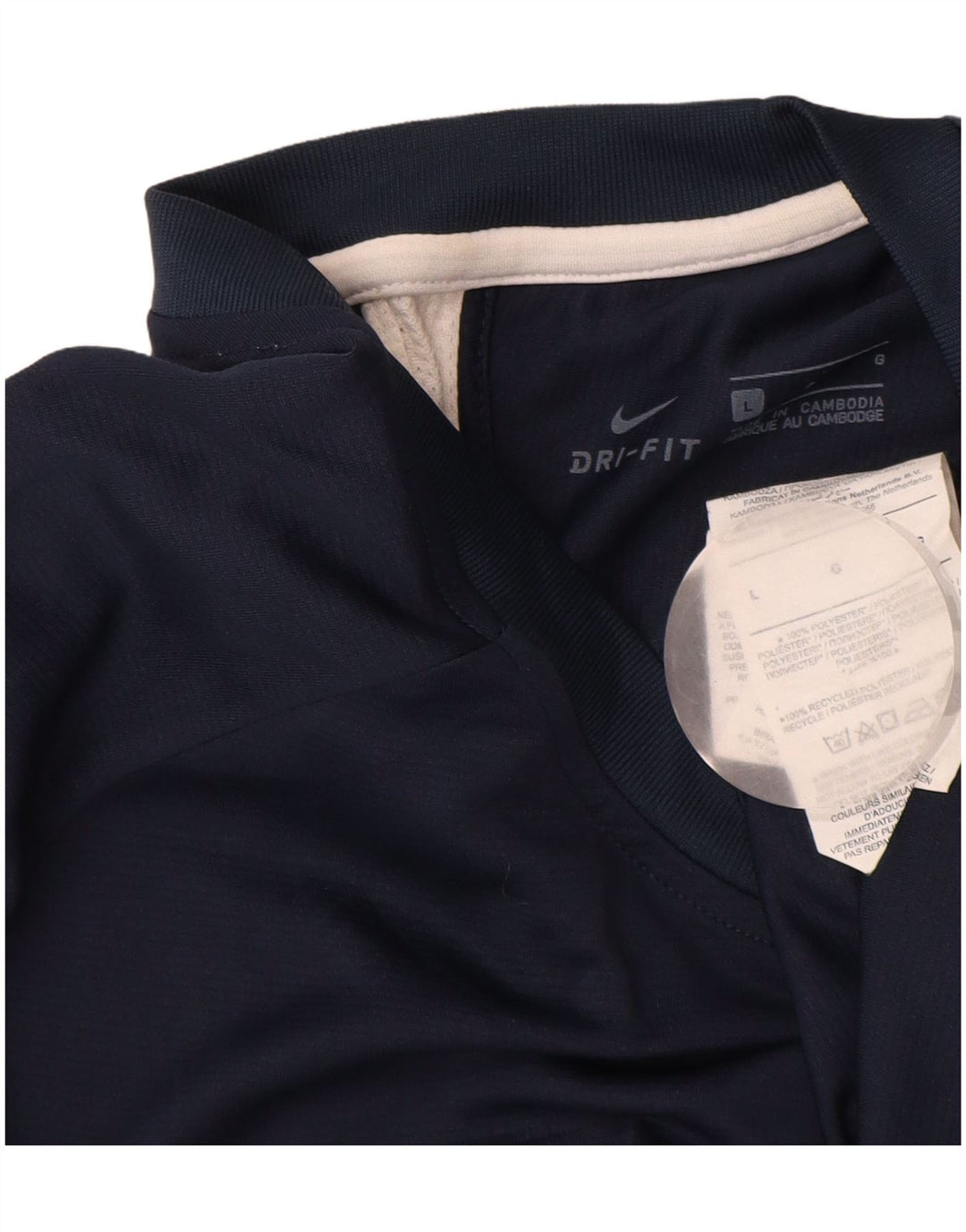 NIKE Mens Dri Fit T-Shirt Top Large Navy Blue Colourblock Polyester