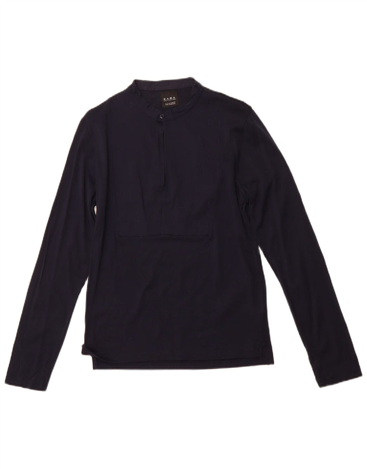 ZARA Mens Pullover Shirt Small Navy Blue Cotton