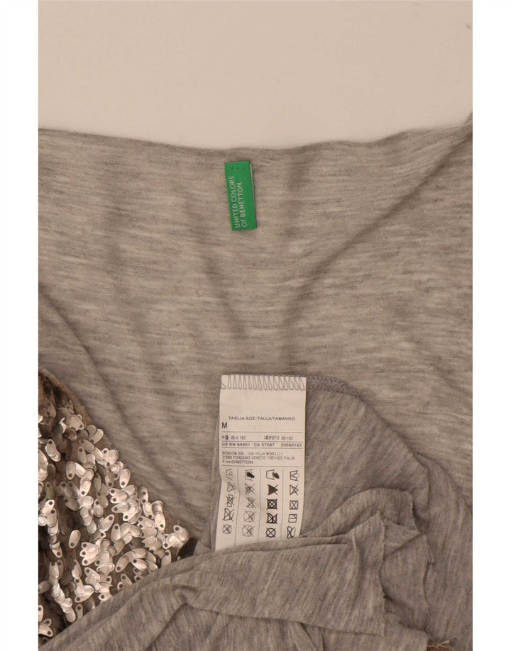 Benetton Womens Sequin Vest Top UK 14 Medium Grey Viscose