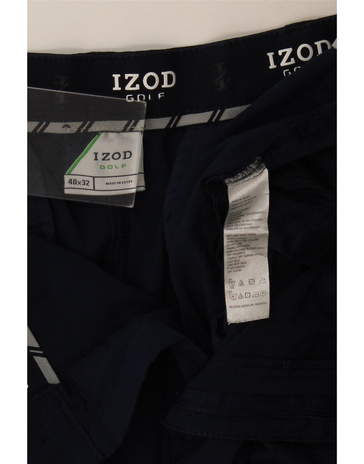 Izod Mens Straight Chino Trousers W40 L30 Navy Blue Polyester