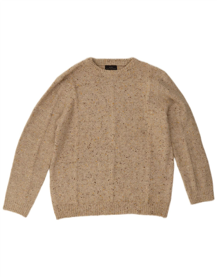 Zara Mens Boat Neck Jumper Sweater Medium Beige Flecked