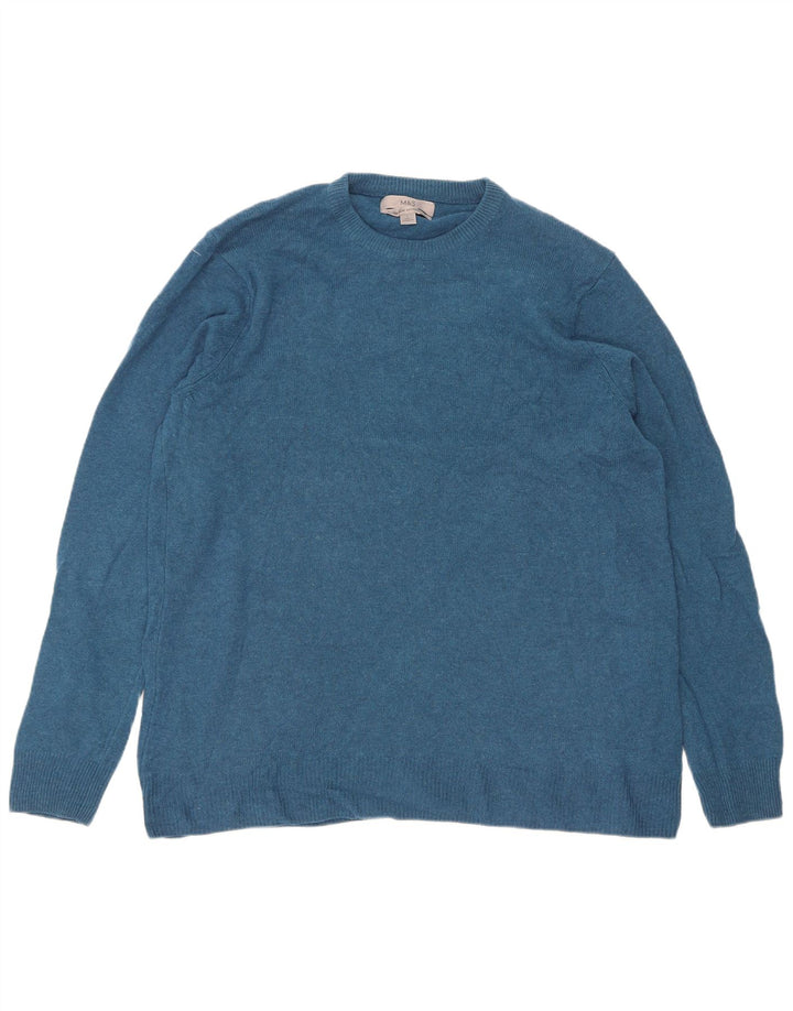 Marks & Spencer Mens Crew Neck Jumper Sweater Large Blue Lambswool