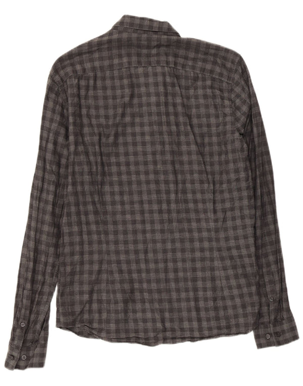 CALVIN KLEIN Mens Slim Fit Shirt Small Grey Gingham Cotton