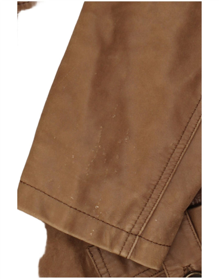 HEINE Womens Leather Coat IT 38 XS Brown Leather