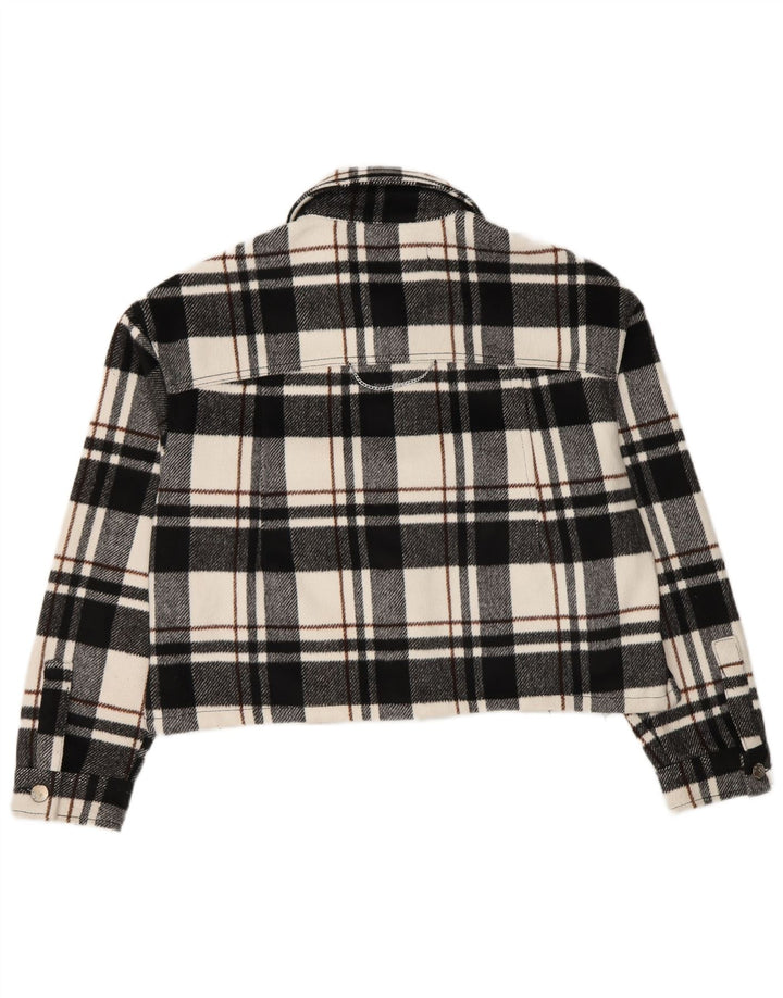 Zara Womens Crop Oversized Bomber Jacket UK 6 XS Black Check Polyester