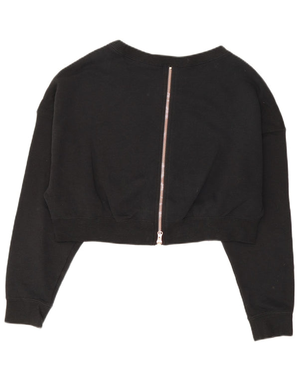 Nike Womens Crop Graphic Sweatshirt Jumper UK 14 Medium Black Cotton