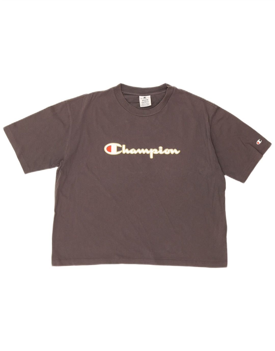 CHAMPION Womens Oversized Crop Graphic T-Shirt Top UK 14 Medium Grey