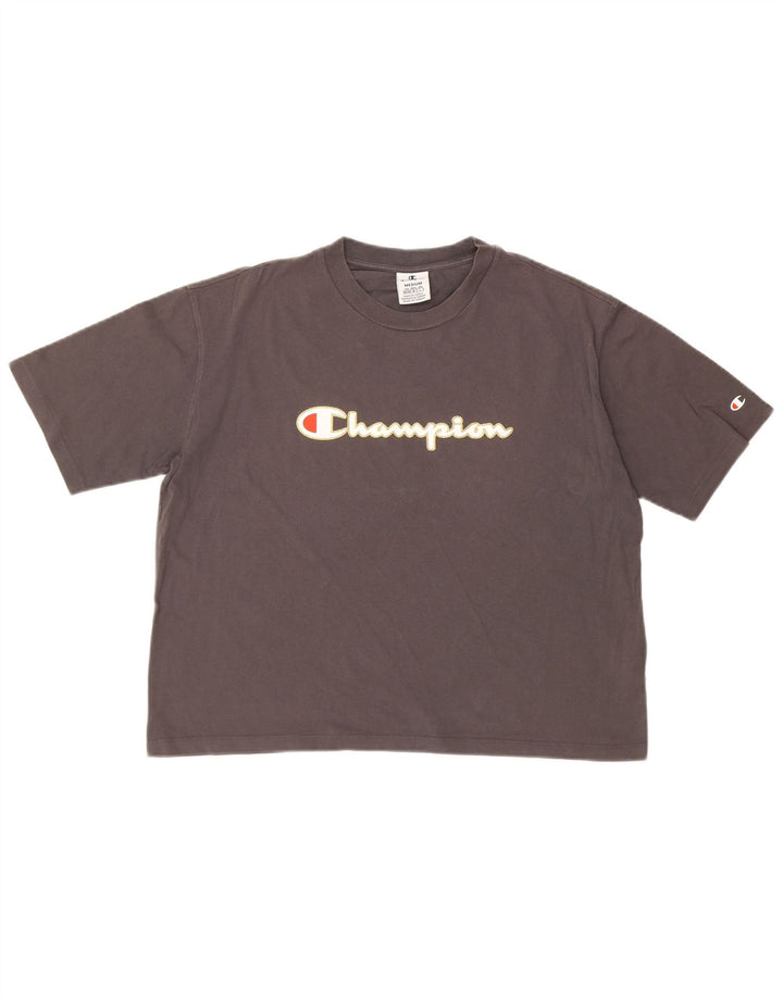 CHAMPION Womens Oversized Crop Graphic T-Shirt Top UK 14 Medium Grey