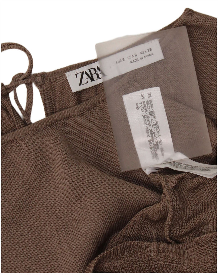 Zara Womens Oversized Long Sleeve Blouse Top UK 10 Small Brown Colourblock