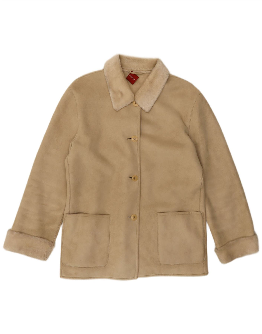 OLSEN Womens Sherpa Jacket UK 16 Large Beige Polyester