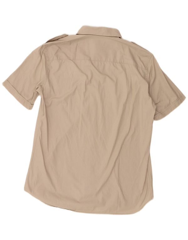 Gas Mens Short Sleeve Military Shirt Large Beige Cotton