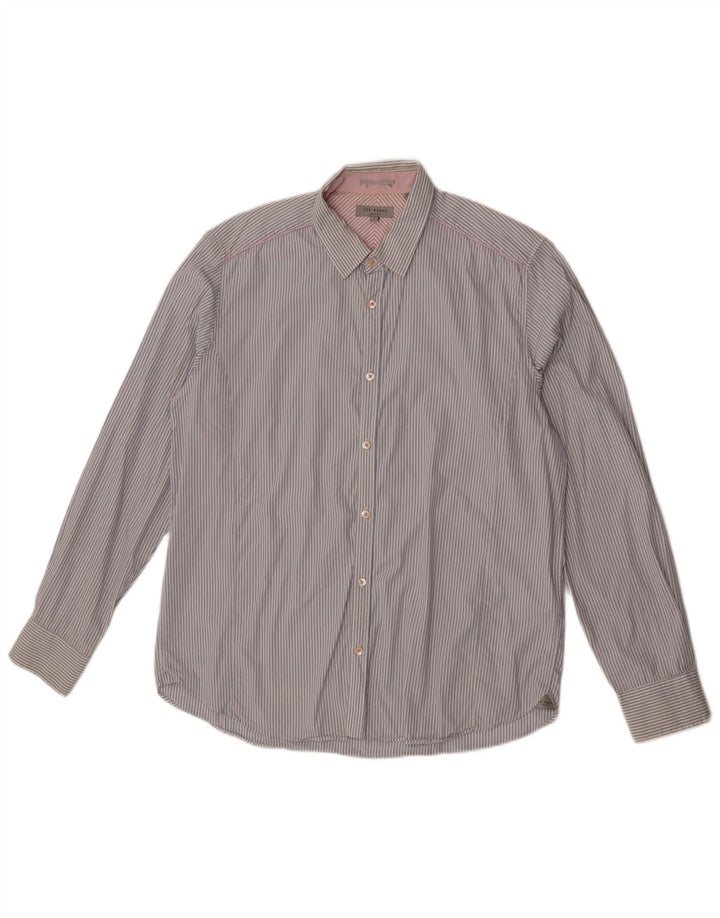 Ted Baker Mens Shirt Size 5 XL Blue Pinstripe Cotton