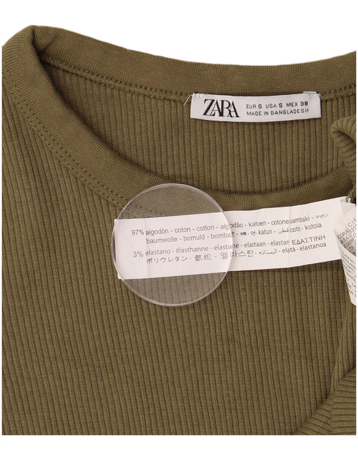 ZARA Mens T-Shirt Top Small Khaki Cotton