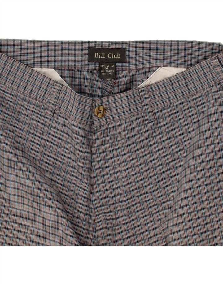 VINTAGE Mens Chino Shorts W32 Medium Grey Check Cotton