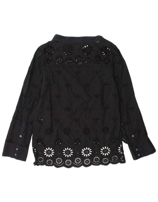 J. CREW Womens Long Sleeve Blouse Top US 2 XS Black Floral Cotton