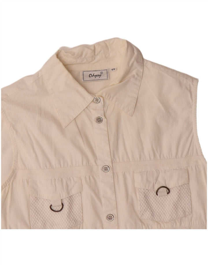 VINTAGE Womens Utility Gilet IT 44 Medium White Cotton