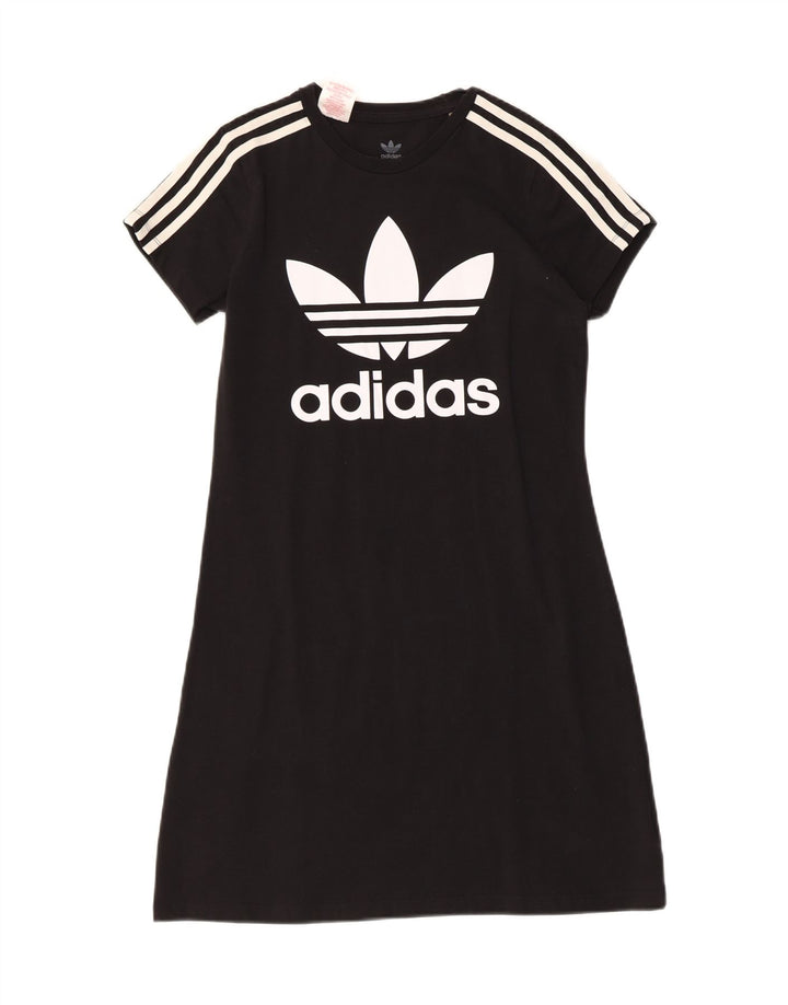 ADIDAS Girls Graphic T-Shirt Dress 13-14 Years Black Cotton