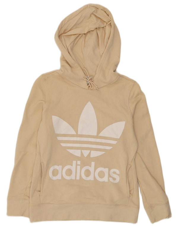 Adidas Womens Graphic Hoodie Jumper UK 8 Small  Beige Cotton