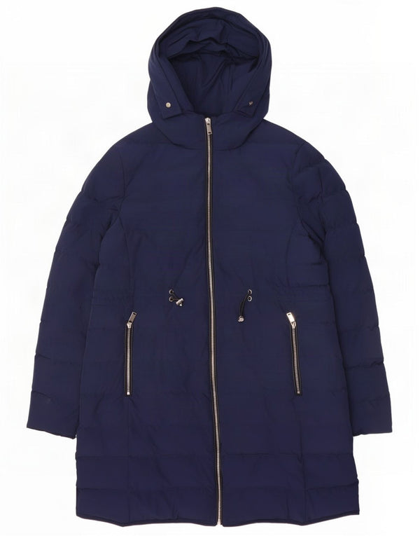 Jaeger Womens Hooded Padded Coat UK 14 Large Navy Blue Polyester
