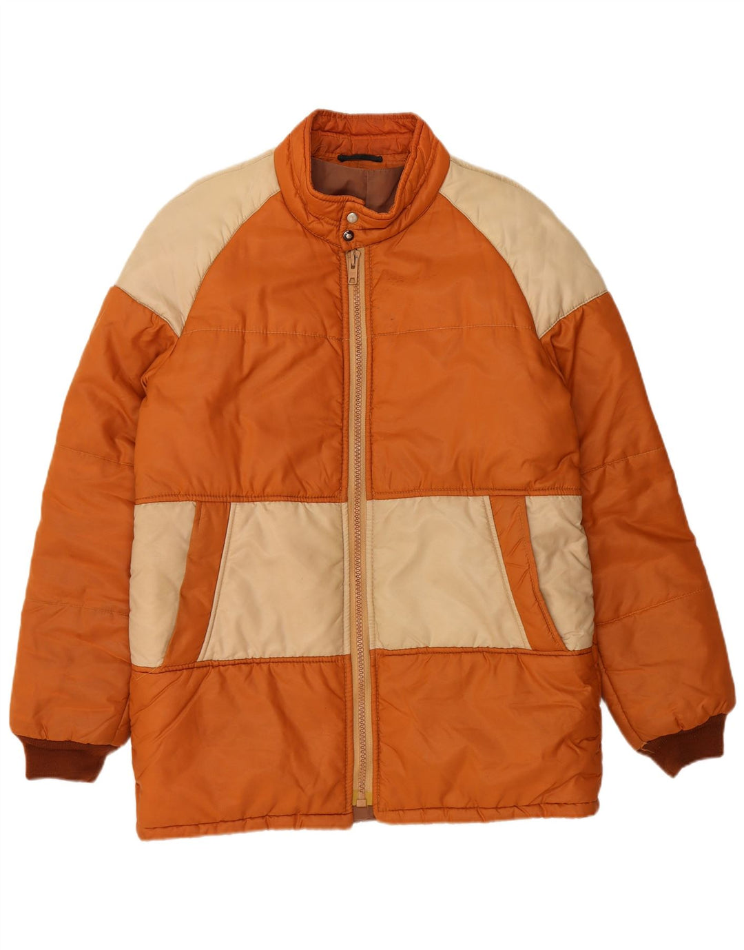 VINTAGE Mens Padded Jacket IT 52 XL Orange Colourblock Polyester