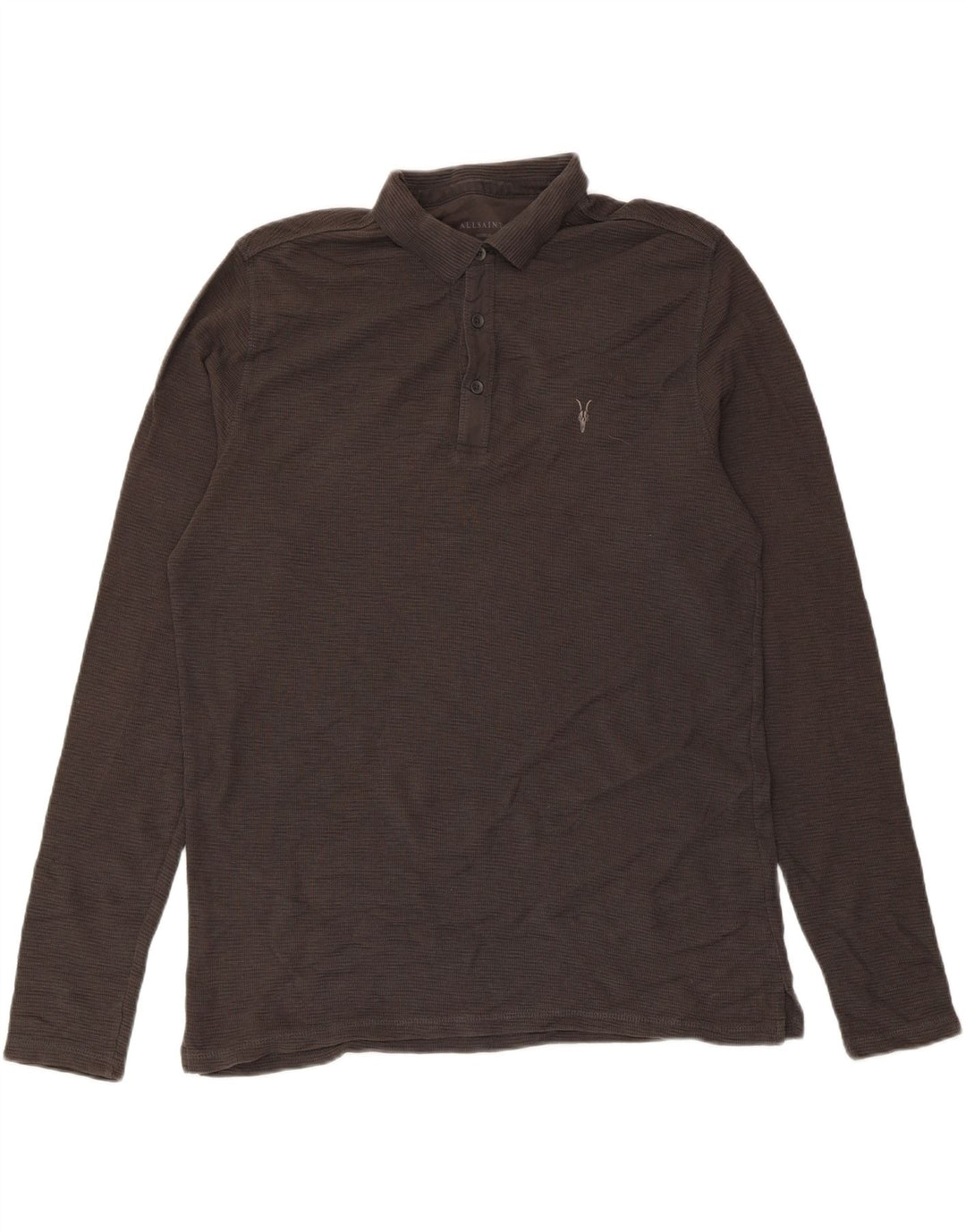 All Saints Mens Long Sleeve Polo Shirt Medium Grey Cotton