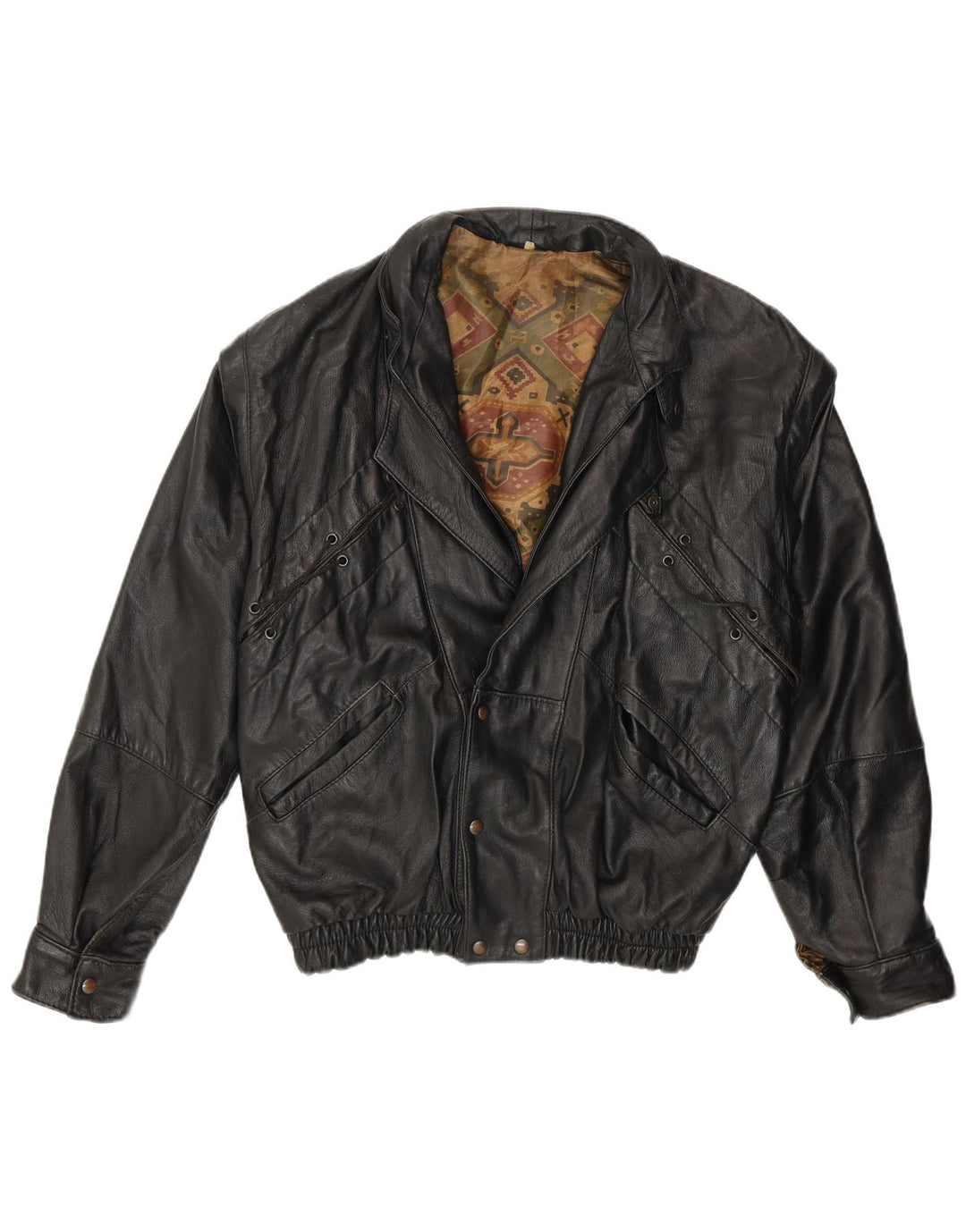 Vintage Womens Loose Fit Leather Jacket UK 14 Medium Black