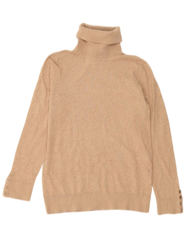 Tommy Hilfiger Womens Roll Neck Jumper Sweater UK 12 Medium Beige Cotton
