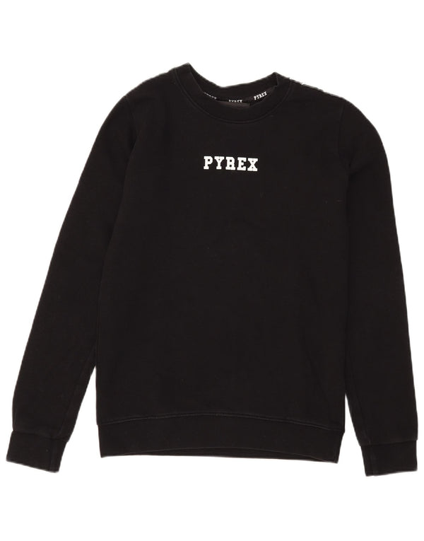 Pyrex Womens Graphic Sweatshirt Jumper UK 6 XS Black Cotton