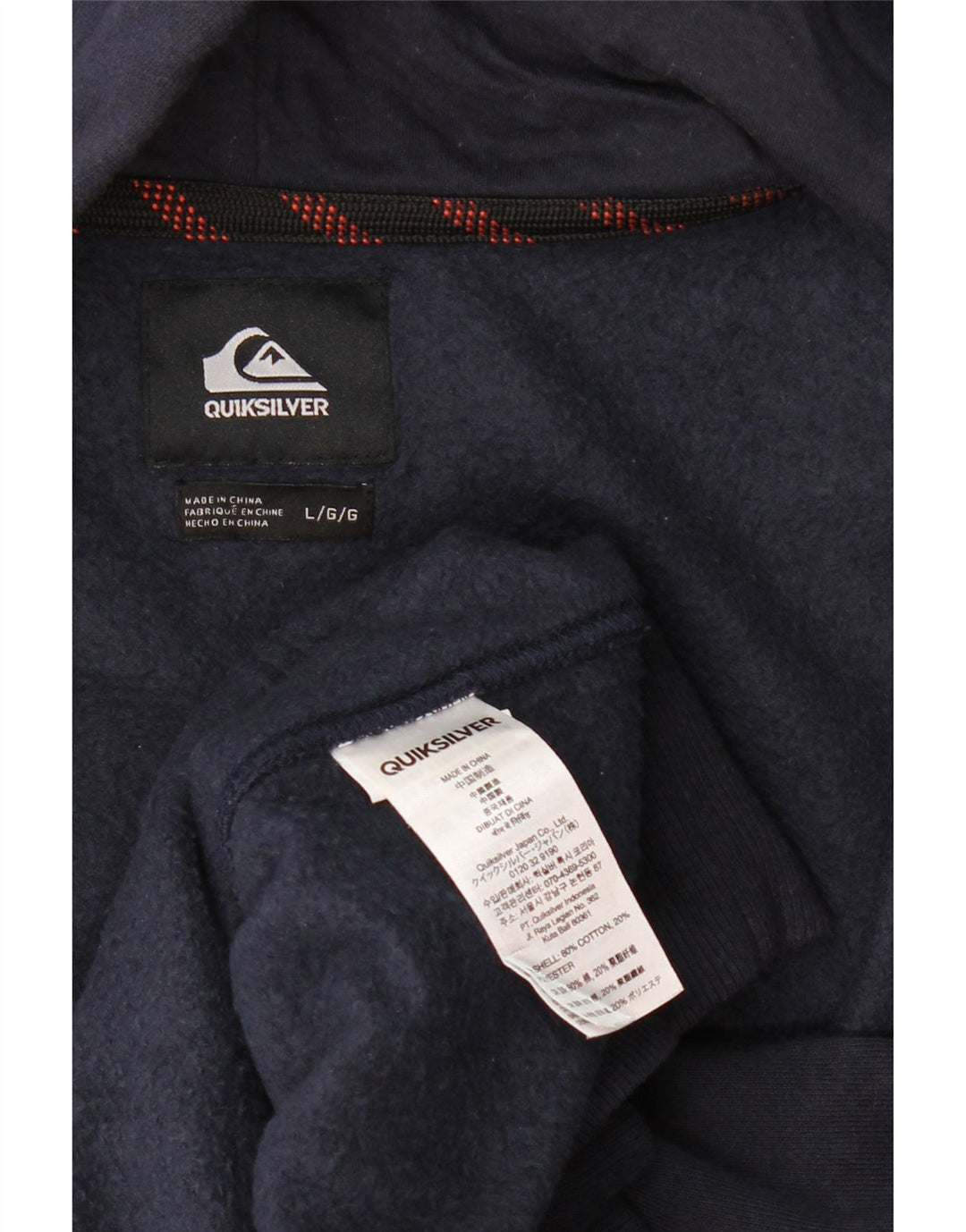 QUIKSILVER Mens Zip Hoodie Sweater Large Navy Blue Cotton