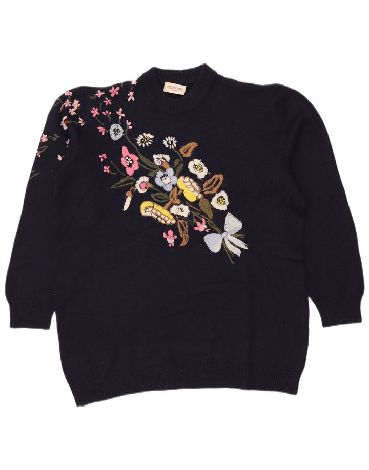 ALTA MODA Womens Crew Neck Jumper Sweater UK 16 Large Navy Blue Floral