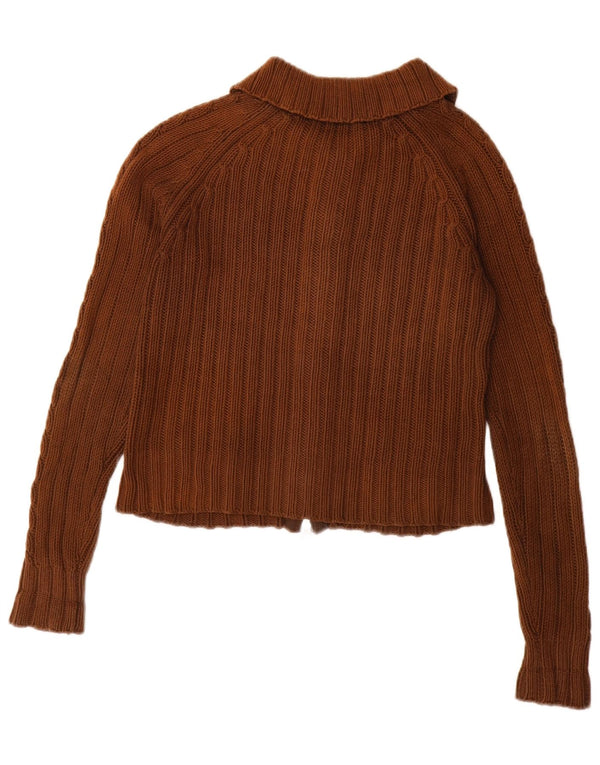 Zara Womens Full Zip Cardigan Sweater UK 10 Small Brown Cotton