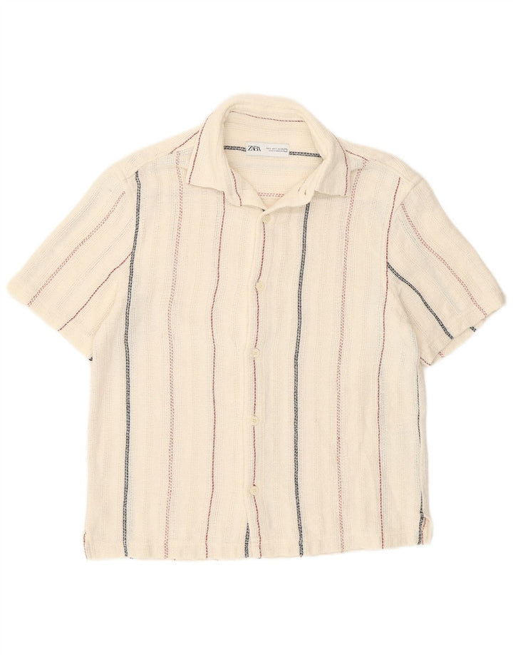 Zara Mens Short Sleeve See Through Shirt Small White Striped Cotton