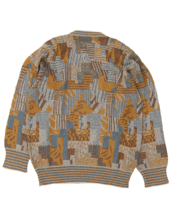 Vintage Mens Crew Neck Jumper Sweater Large Multicoloured Geometric