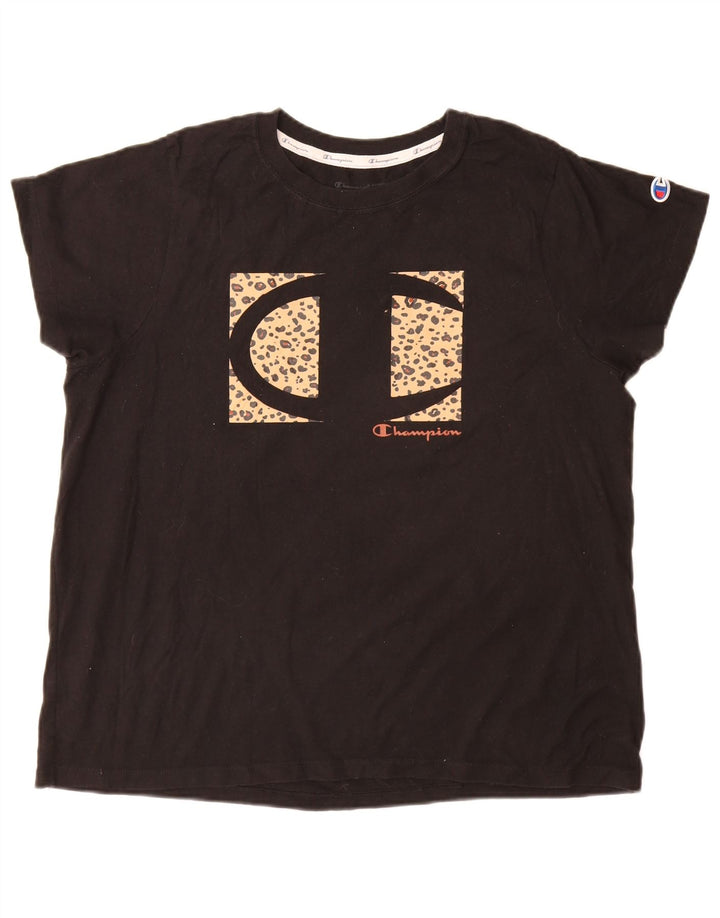 Champion Womens Graphic T-Shirt Top UK 18 XL Black Cotton