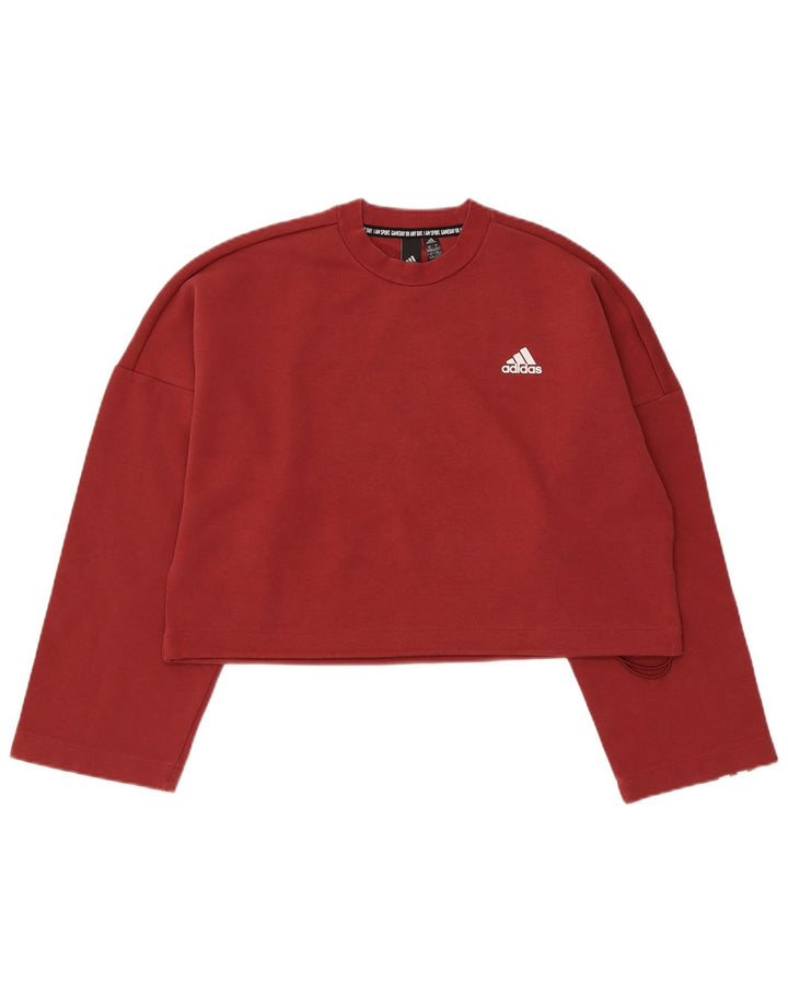 Adidas Womens Crop Oversized Sweatshirt Jumper UK 8/10 Small Burgundy