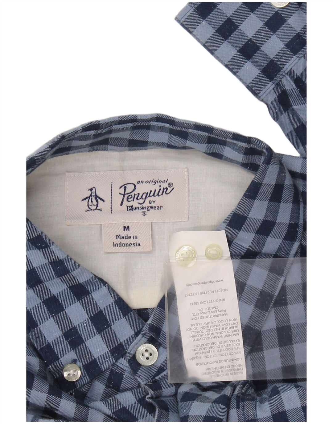 PENGUIN Mens Shirt Medium Navy Blue Gingham Cotton