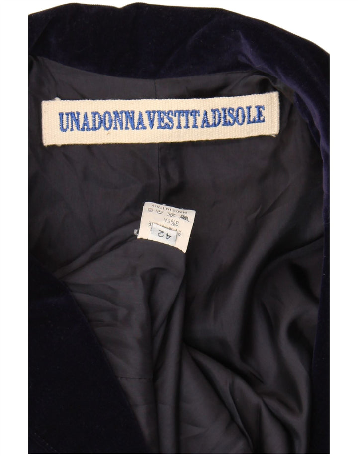 Vintage Womens Velvet 2 Button Blazer Jacket IT 42 Medium Navy Blue Cotton