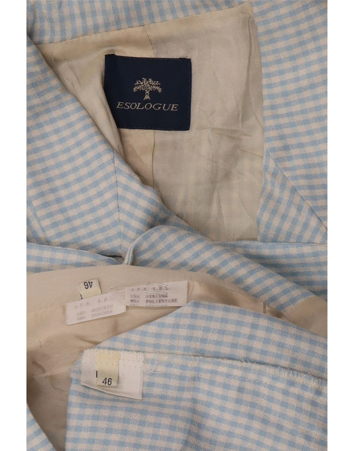 Vintage Womens 3 Button 2 Piece Set IT 46 Large Blue Gingham Viscose