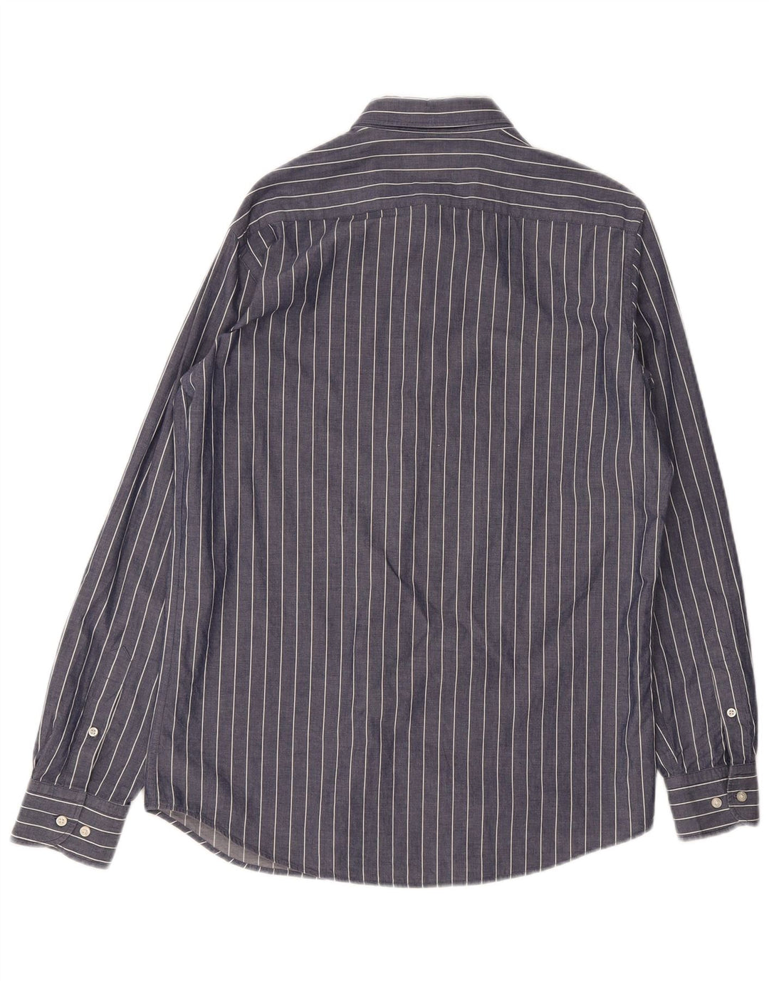 Massimo Dutti Mens Regular Fit Shirt Medium Navy Blue Striped Cotton