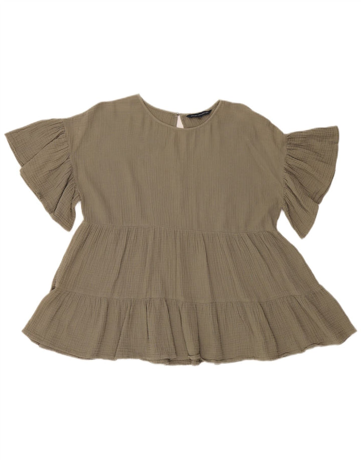 French Connection Womens Oversized Blouse Top UK 8 Small  Khaki Cotton