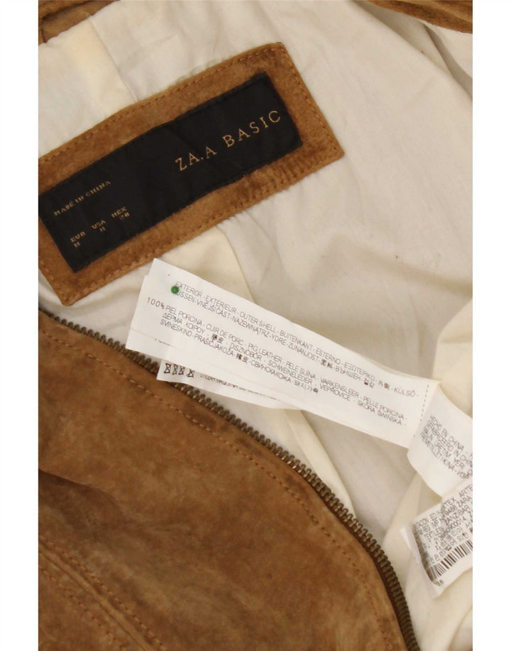 Zara Womens Crop Suede Jacket UK 12 Medium Beige Leather