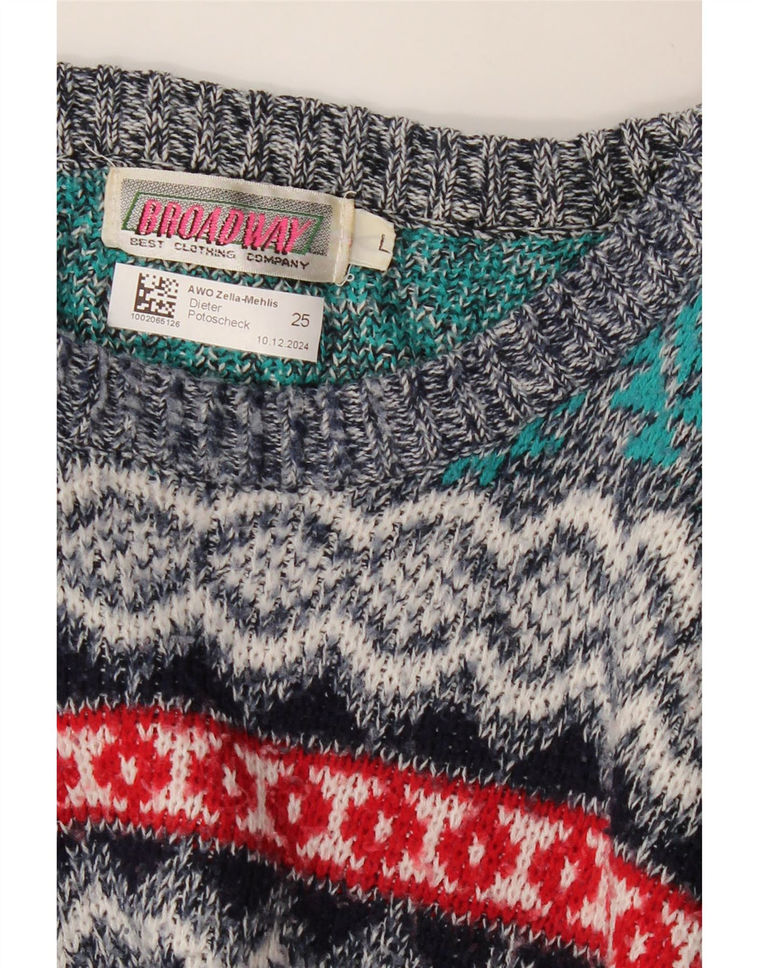 BROADWAY Mens Boat Neck Jumper Sweater Large Multicoloured Fair Isle