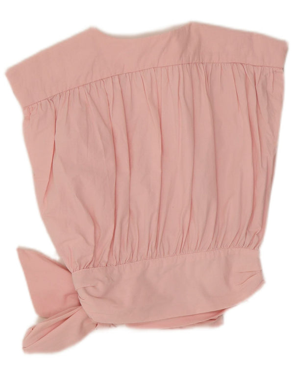 Zara Womens Sleeveless Wrap Crop Top UK 10 Small Pink Cotton