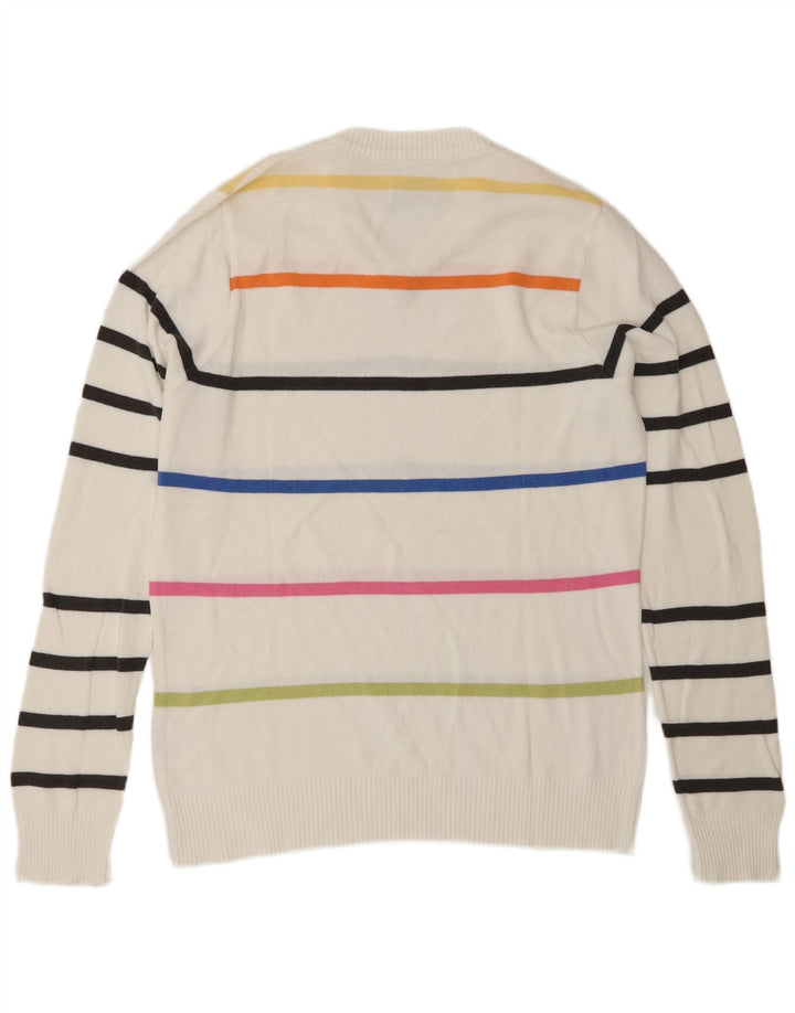 XDYE Mens V-Neck Jumper Sweater Medium White Striped