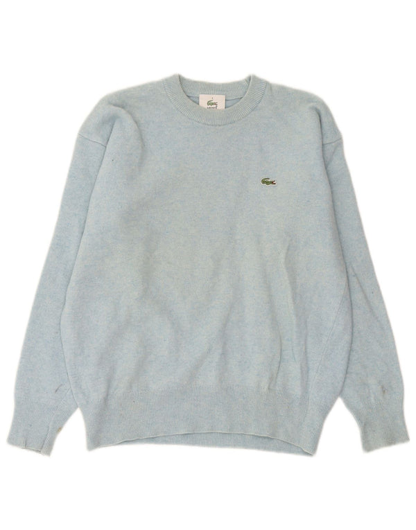 Lacoste Mens Crew Neck Jumper Sweater Size 3 Small Blue Lambswool