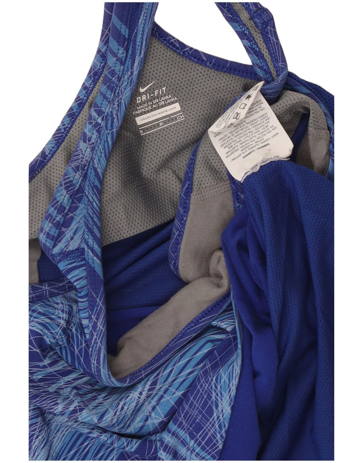 NIKE Womens Dri Fit Graphic Vest Top UK 8 Small Blue Geometric Cotton