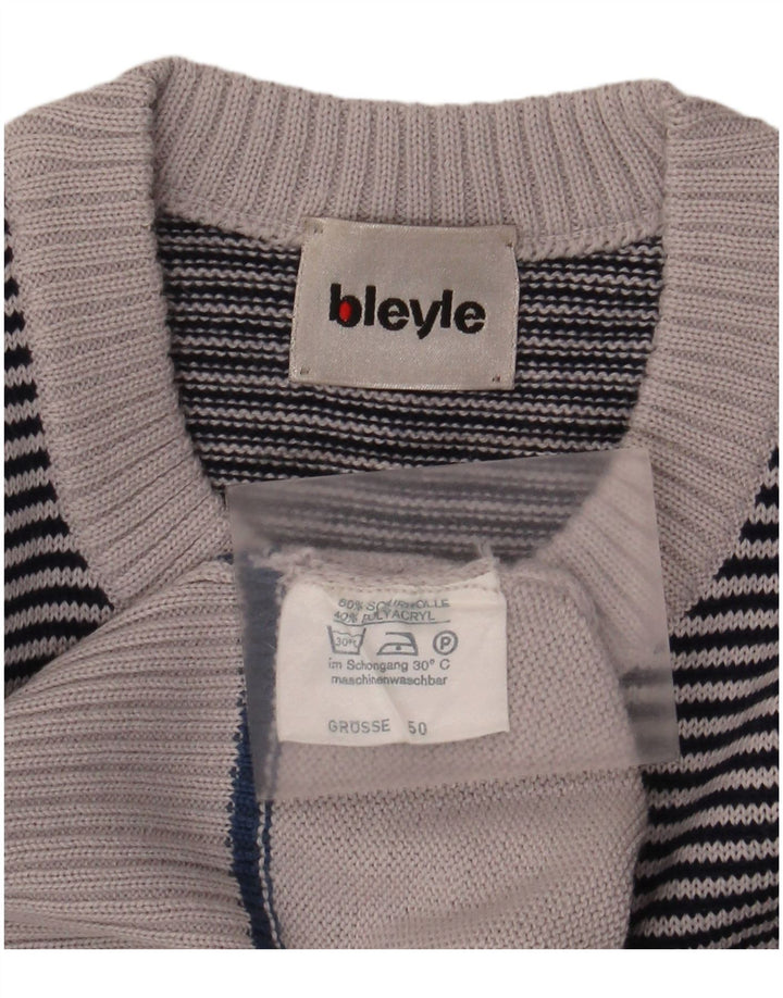 Bleyle Mens Crew Neck Jumper Sweater EU 50 Medium Grey Striped Polyacrylic