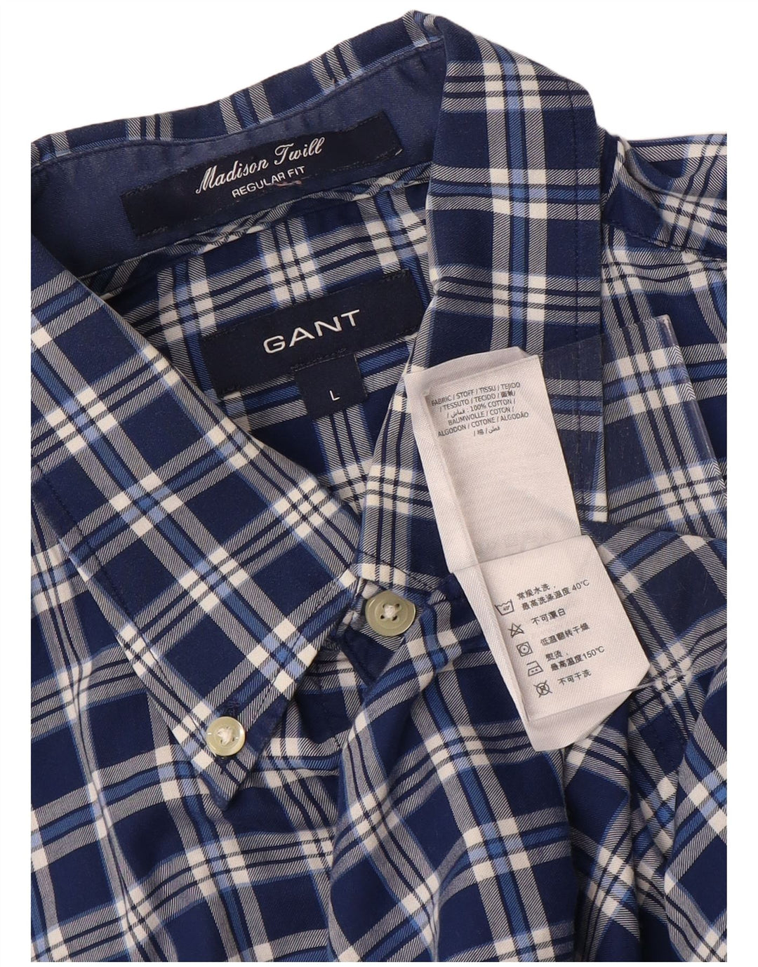Gant Mens Madison Regular Fit Shirt Large Navy Blue Check Cotton