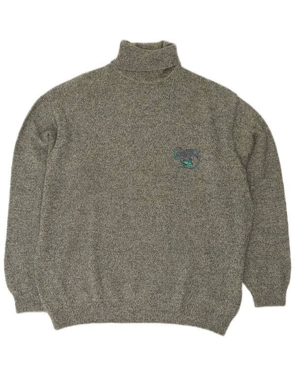 Vintage Mens Roll Neck Jumper Sweater XL Green Flecked Wool Retro