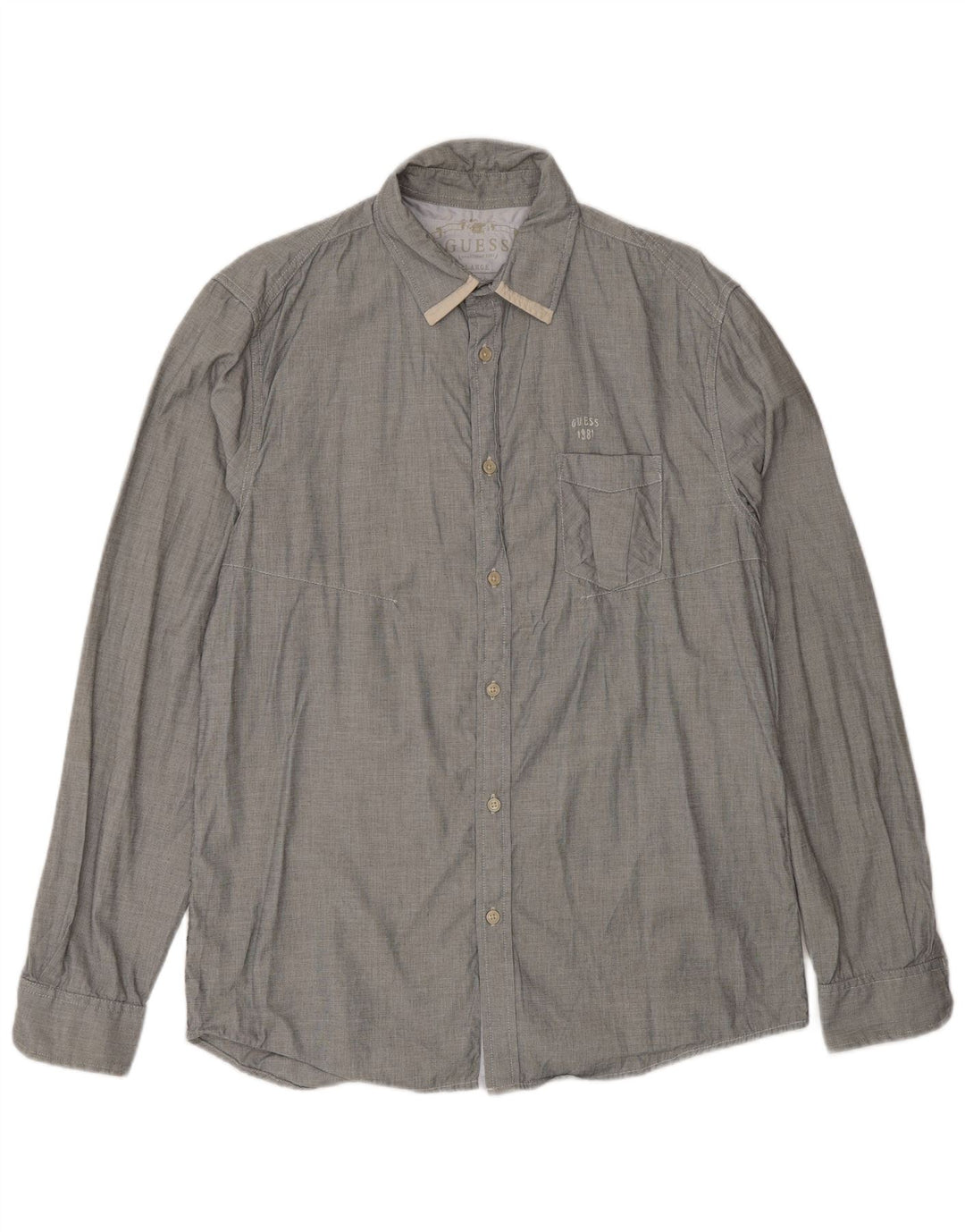 Guess Mens Regular Fit Shirt UK 40 Large Grey Check Cotton